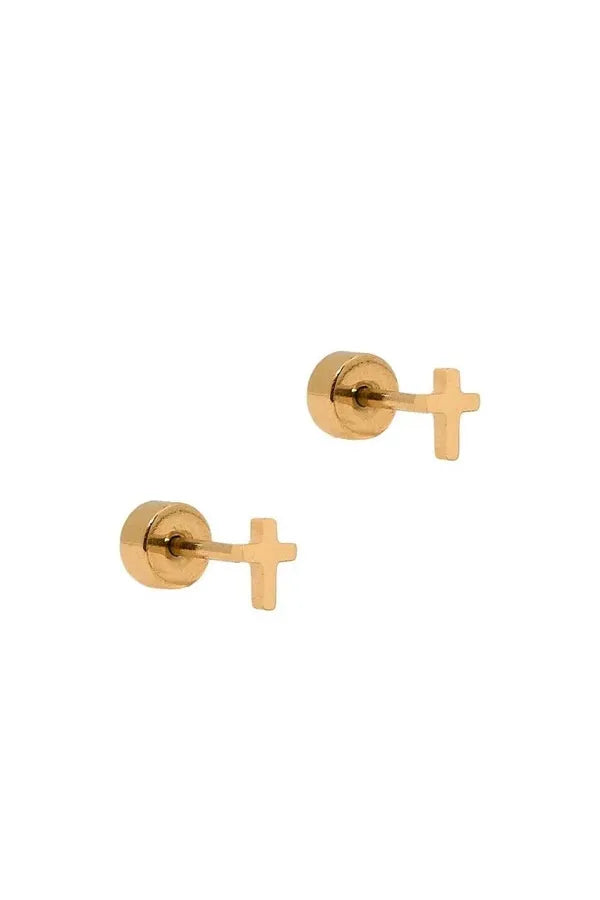 Micro Cross Gold Screwback Stud