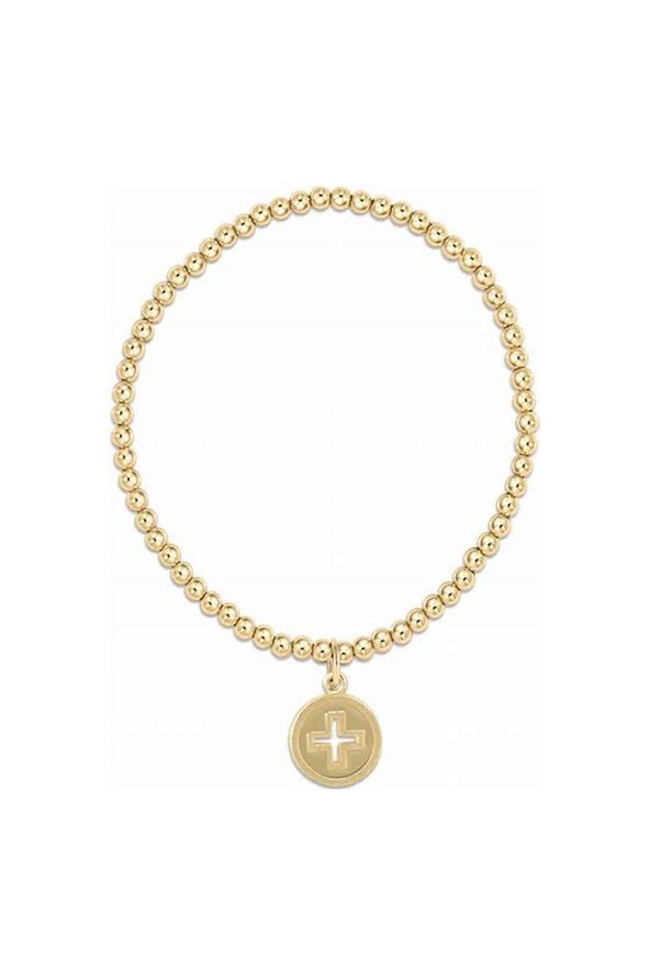 Classic Gold 3mm Bead Bracelet with Signature Cross Disc BCLG3SCGD