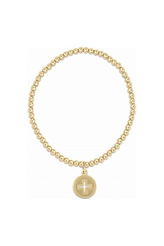Classic Gold 3mm Bead Bracelet with Signature Cross Disc BCLG3SCGD