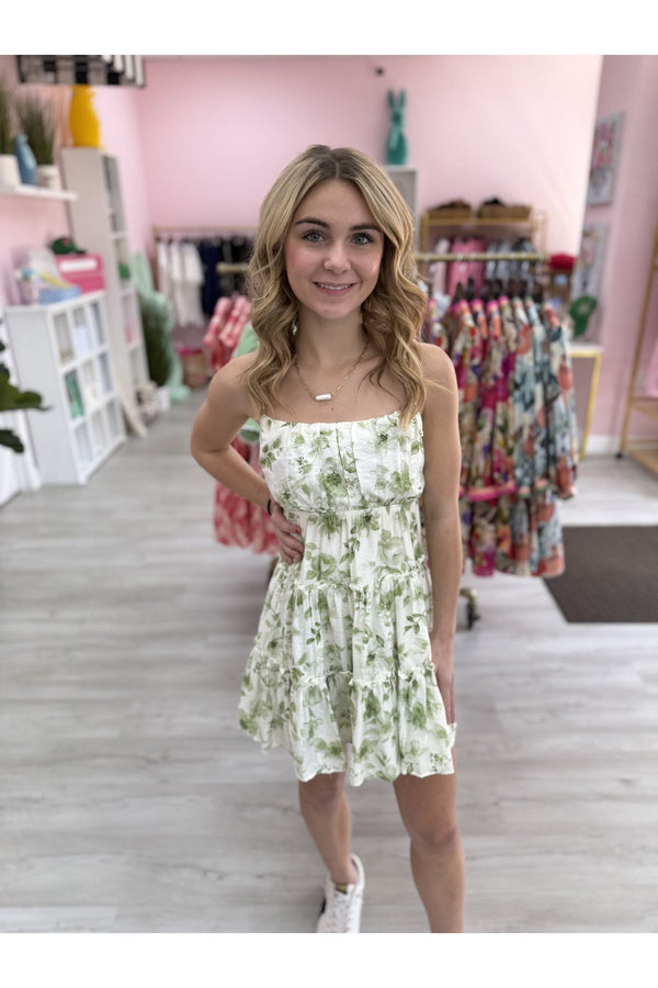 Ivory & Green Floral Tiered Dress