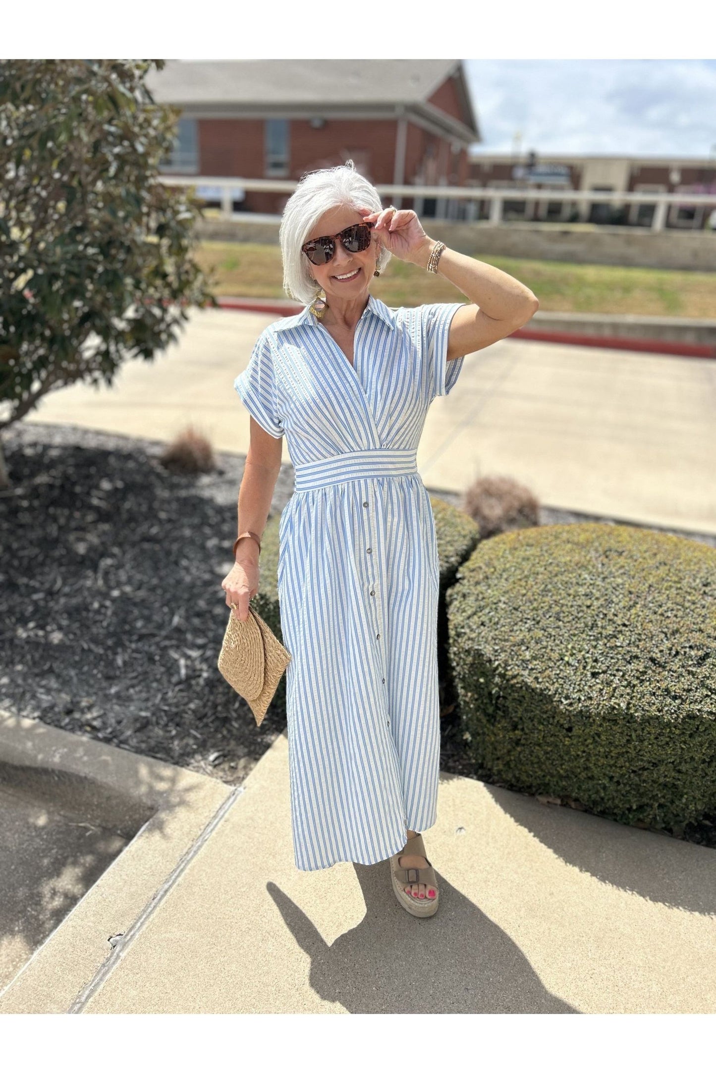 Light Blue Striped Midi Dress